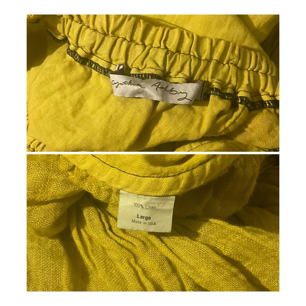 Rare Cynthia Ashby 100% Linen Chartreuse Ruched Cocoon Boho Skirt Large - Picture 4 of 4
